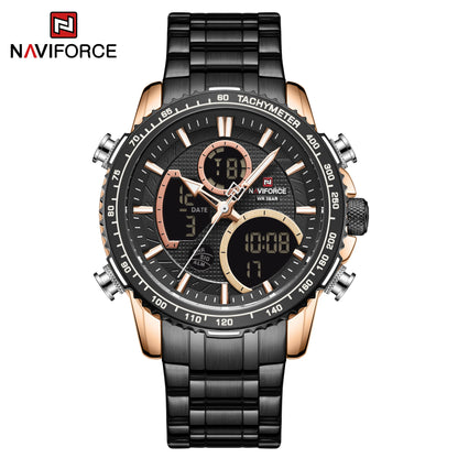 NAVIFORCE muški sportski sat – originalni luksuzni ručni sat od nehrđajućeg čelika, vodootporan model u vojničkom stilu s dvostrukim prikazom