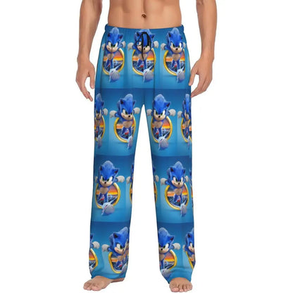Pantalones de pijama personalizados para hombre con estampado «Soniced», con motivo de erizo, ropa de dormir, pantalones de estar por casa con bolsillos