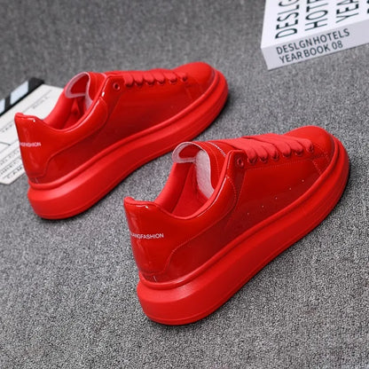 Red Lacquered Men's Shoes, Fashion Black Casual Skateboard Shoes, Outdoor Tennis Walking Shoes, Universal for Men and Women