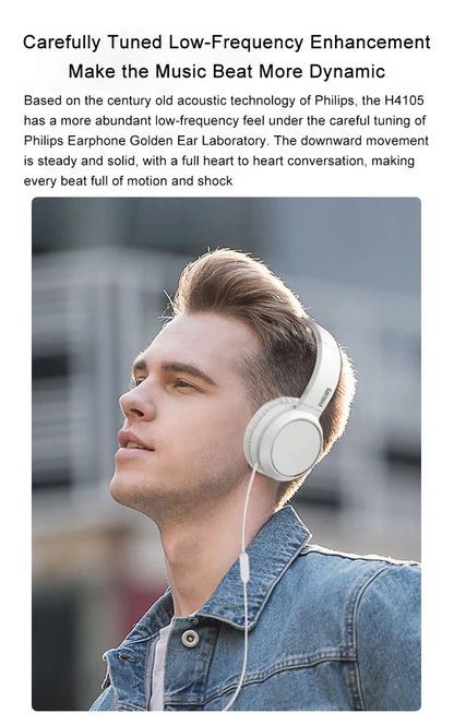 Philips TAH4105 langalliset kuulokkeet – HiFi-stereokuulokkeet, syvä basso ja HD-puhelutoiminto mikrofonilla, sopivat verkkokoulutukseen, toimistokäyttöön, pelaamiseen ja urheiluun