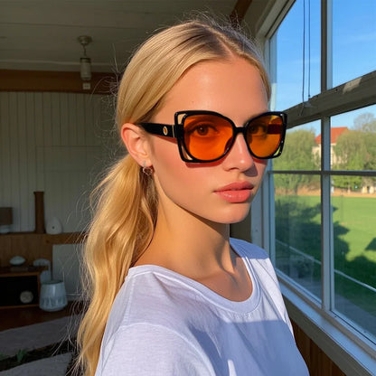 JUNCTURE Oversized Square Sunglasses Women Fashion Sun Glasses Yellow Gradient Lady Party Holiday Gifts Sunglasses for Women