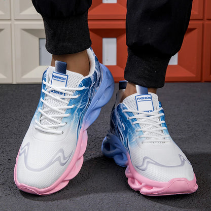 Μοντέρνα ντεγκραντέ sneakers για γυναίκες και άνδρες, με πλεκτή ύφανση, αντικραδασμική σόλα, casual αθλητικά παπούτσια unisex με κορδόνια, ελαφριά και διαπνέοντα