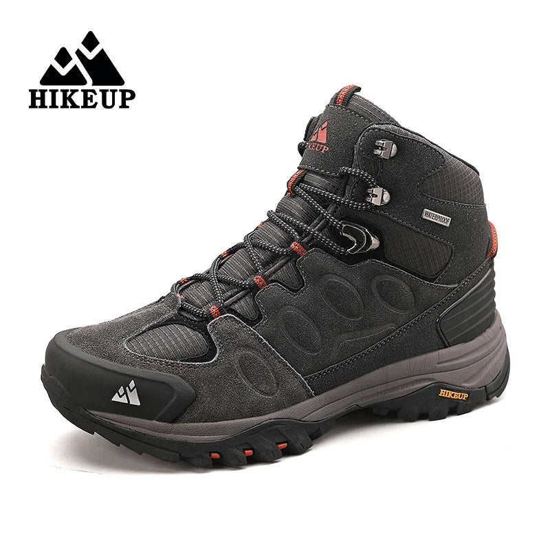 Botas de caminhada de cano alto para homem HIKEUP, calçado de inverno para exterior, com atacadores, antiderrapante, desportivo e casual, botas de trekking em camurça, quentes para homem