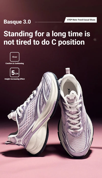 Xtep Basque 3 Sneakers Women Lightweight Wear-Resistant Trendy Durable Thick Sole Casual Sports Female Shoes 874218320006