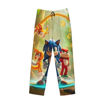 Pantalones de pijama personalizados para hombre con estampado «Soniced», con motivo de erizo, ropa de dormir, pantalones de estar por casa con bolsillos