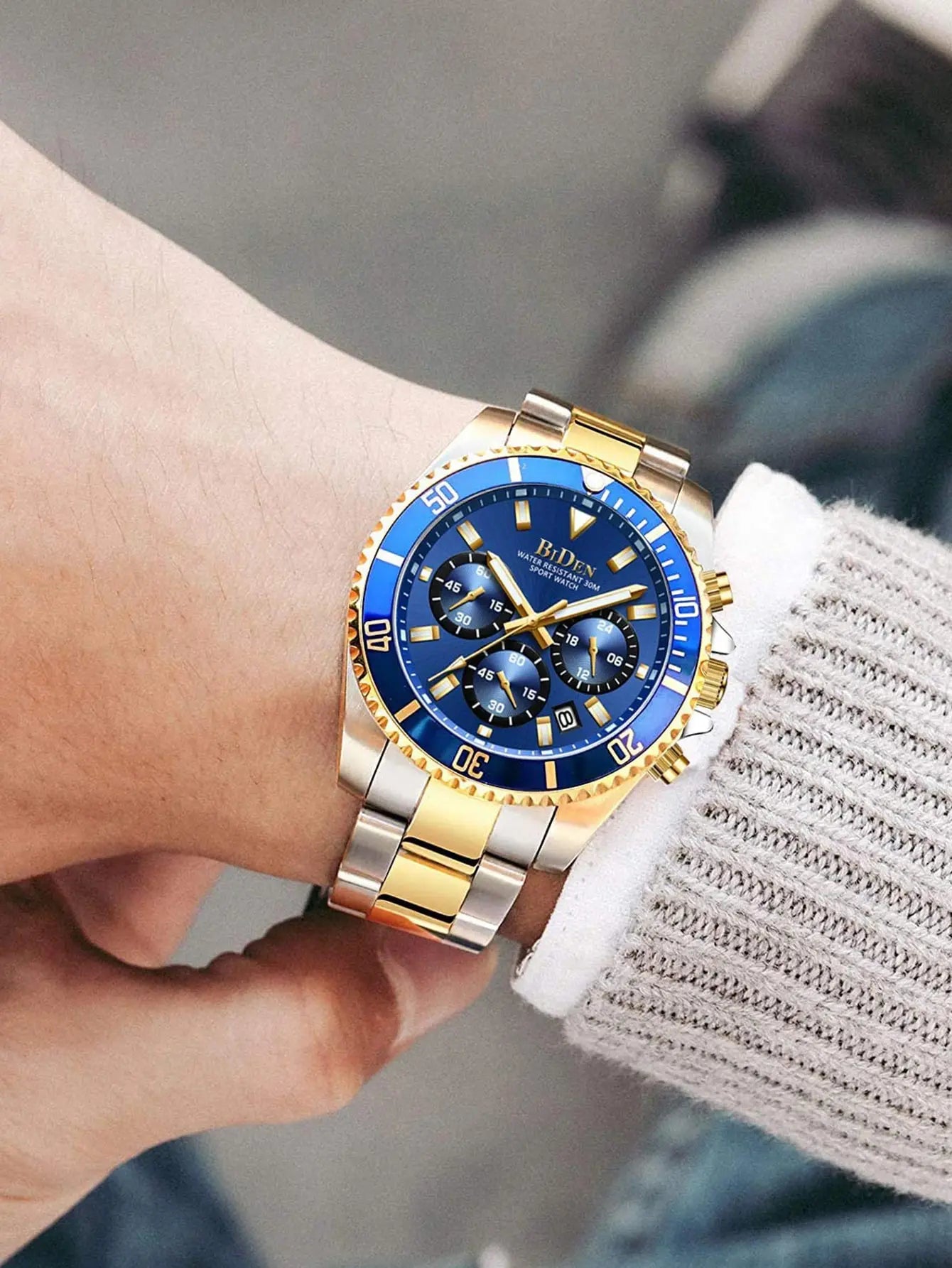 BIDEN Multi-functional men's quartz watch luxury waterproof night light business style diving series casual fashion watch