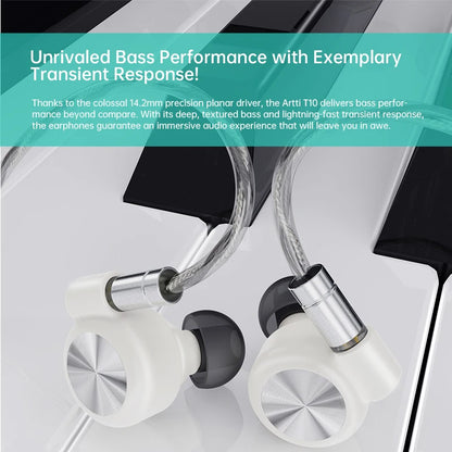ARTTI T10 Planar Driver In-Ear HiFi Earphones, Wired IEM Monitors with 14.2mm Planar Driver, Detachable 0.78mm 2-Pin Cable, 3.5mm/4.4mm Audiophile Earbuds