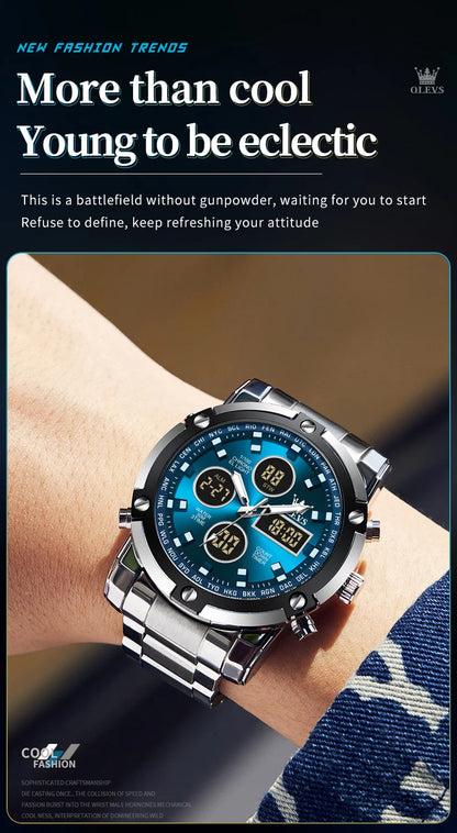 OLEVS Men's Watches Original Multifunctional Wlectronic Watch for Man Waterproof Luminous Alarm Clock Fashion Dress