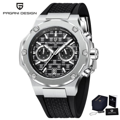 PAGANI DESIGN PD-YS032 Men's Quartz Watch 44mm Japan VK64 Movement Stainless Steel Case Rubber Strap Sapphire Glass 100M Waterproof
