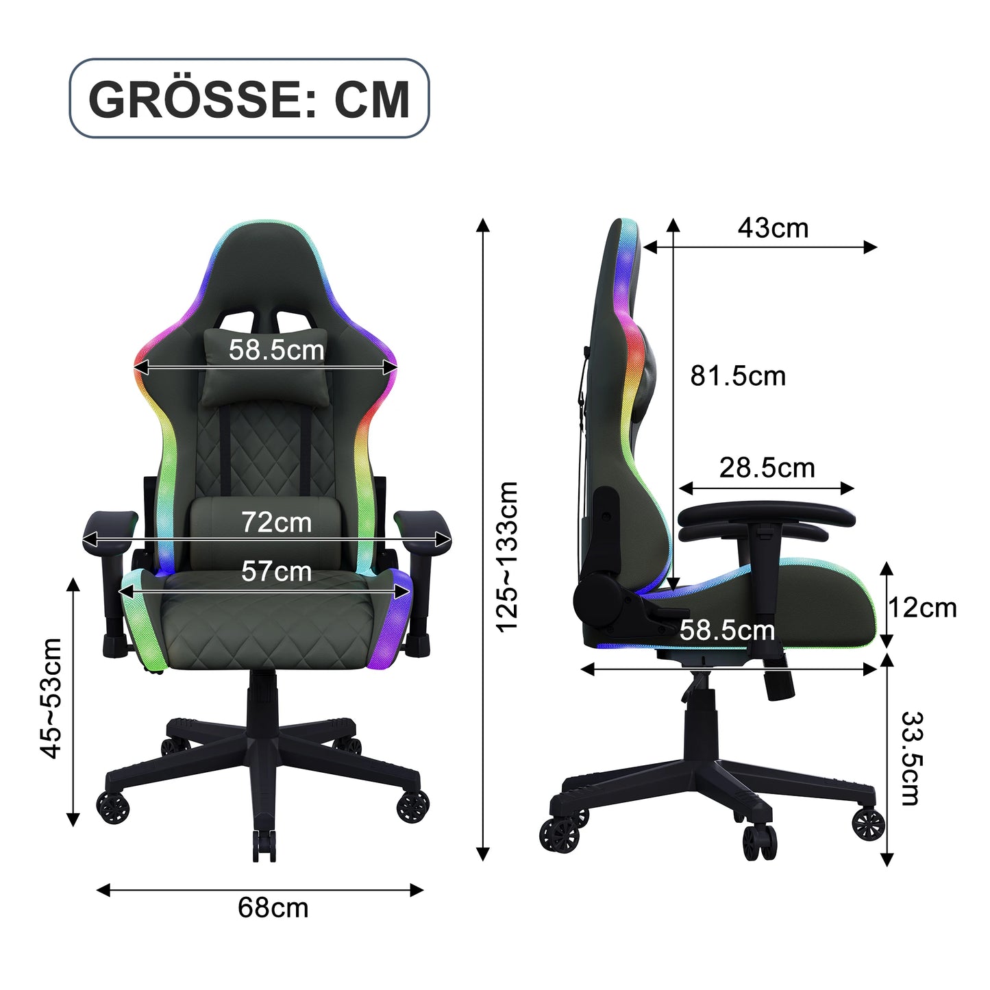 Anajqaqia RGB LED Gaming Chair with Lumbar Massage, Ergonomic Office Chair, Adjustable Reclining Computer Chair 90-135° Backrest