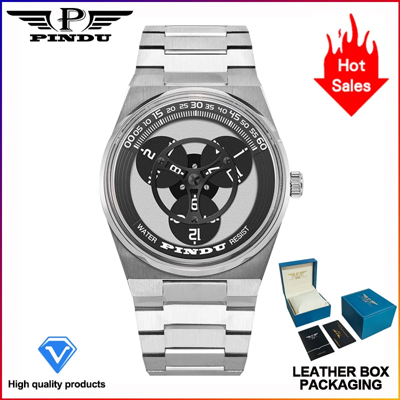 PINDU Design New Stainless Steel Mechanical Watch Men TOP-Luxury Sapphire Mirror Miyota 8215 Movement Waterproof Automatic Watch