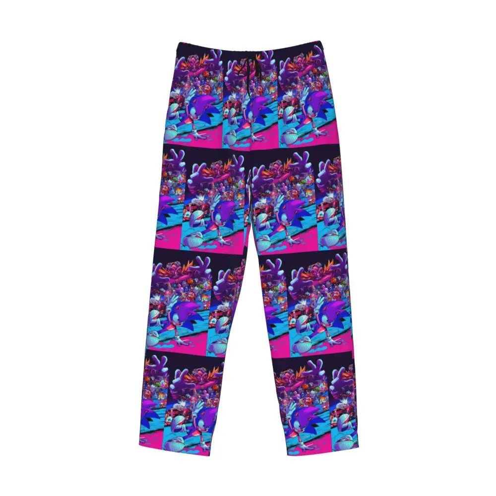 Pantalones de pijama personalizados para hombre con estampado «Soniced», con motivo de erizo, ropa de dormir, pantalones de estar por casa con bolsillos