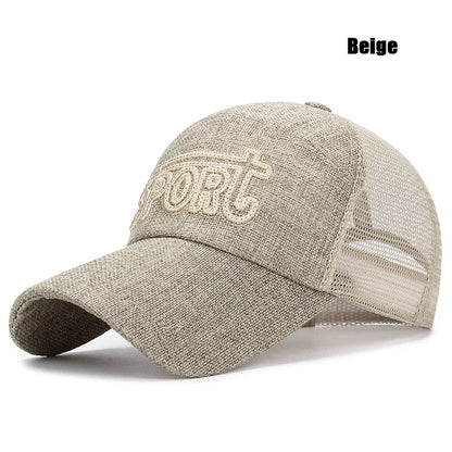 New Fashion Outdoor Sport Baseball Cap Casual Snapback Hats linen mesh fabric embroidery Suitable for spring  summer and autumn