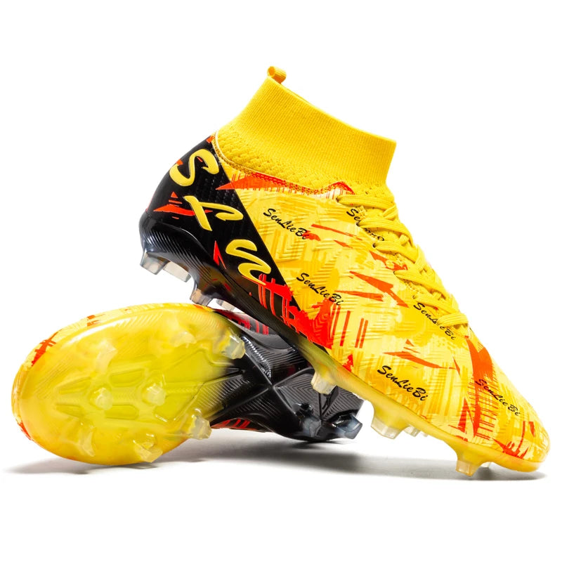 Sapatilhas de futebol de marca e estilo para homem e mulher, botas profissionais de campo, tamanho grande 46, pitões longos, chuteiras de futebol para homem