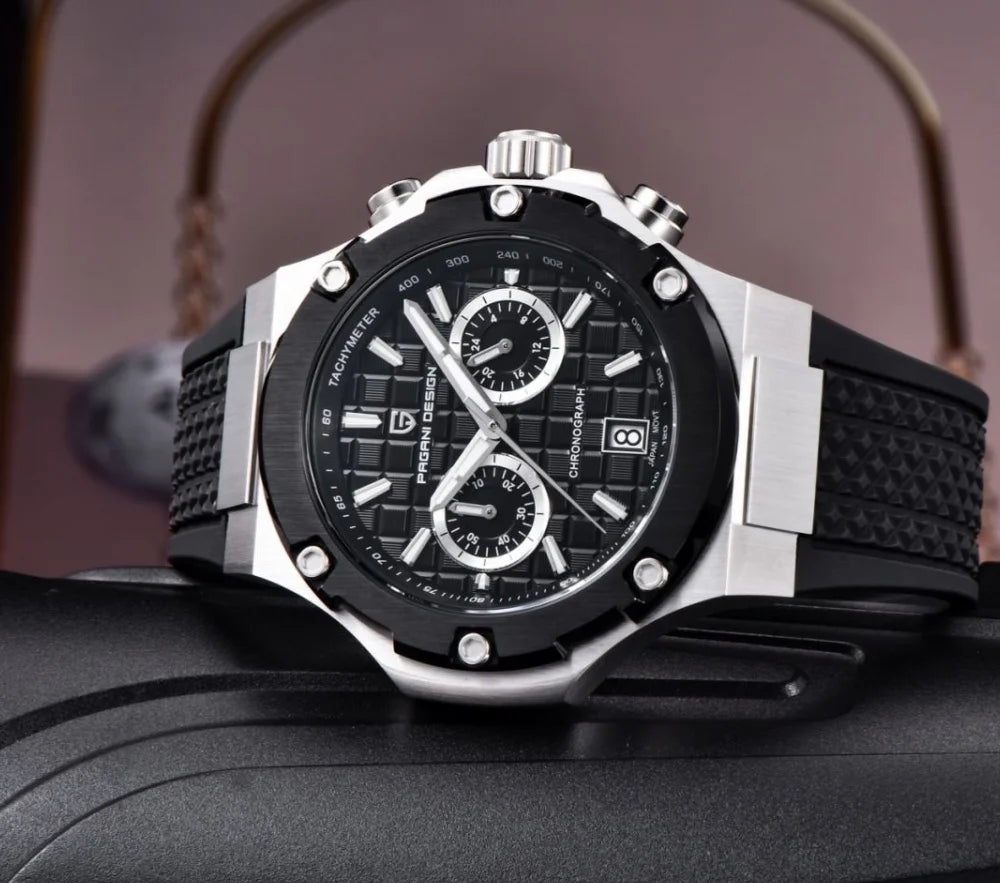 PAGANI DESIGN PD-YS032 Men's Quartz Watch 44mm Japan VK64 Movement Stainless Steel Case Rubber Strap Sapphire Glass 100M Waterproof