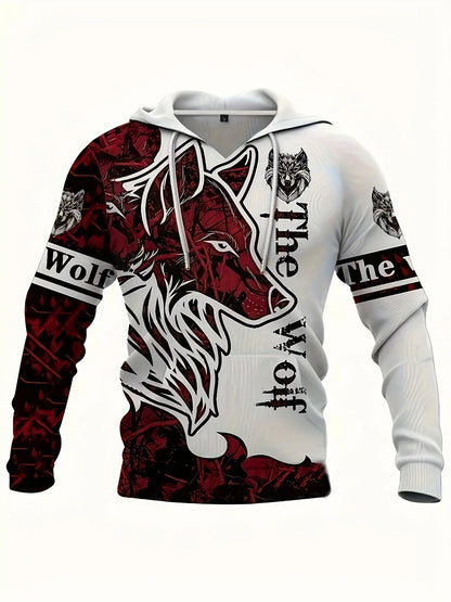 Sudadera con capucha personalizada de otoño para hombre, a la última, con estampado de lobos, suave y cómoda, ropa de estilo urbano para exterior