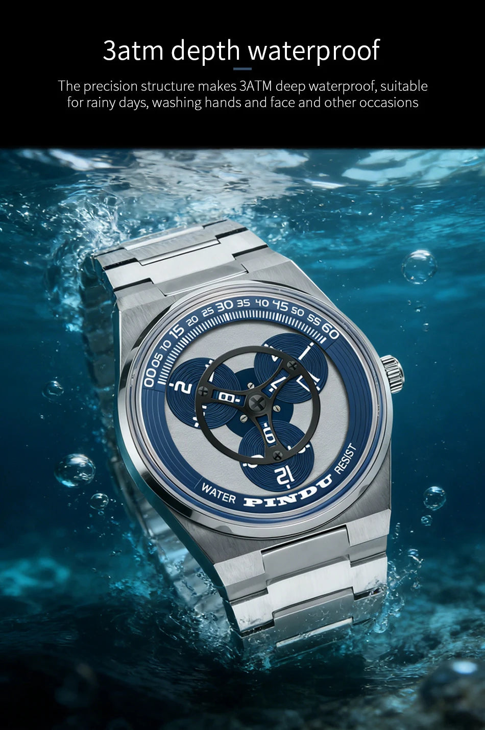 PINDU Design New Stainless Steel Mechanical Watch Men TOP-Luxury Sapphire Mirror Miyota 8215 Movement Waterproof Automatic Watch