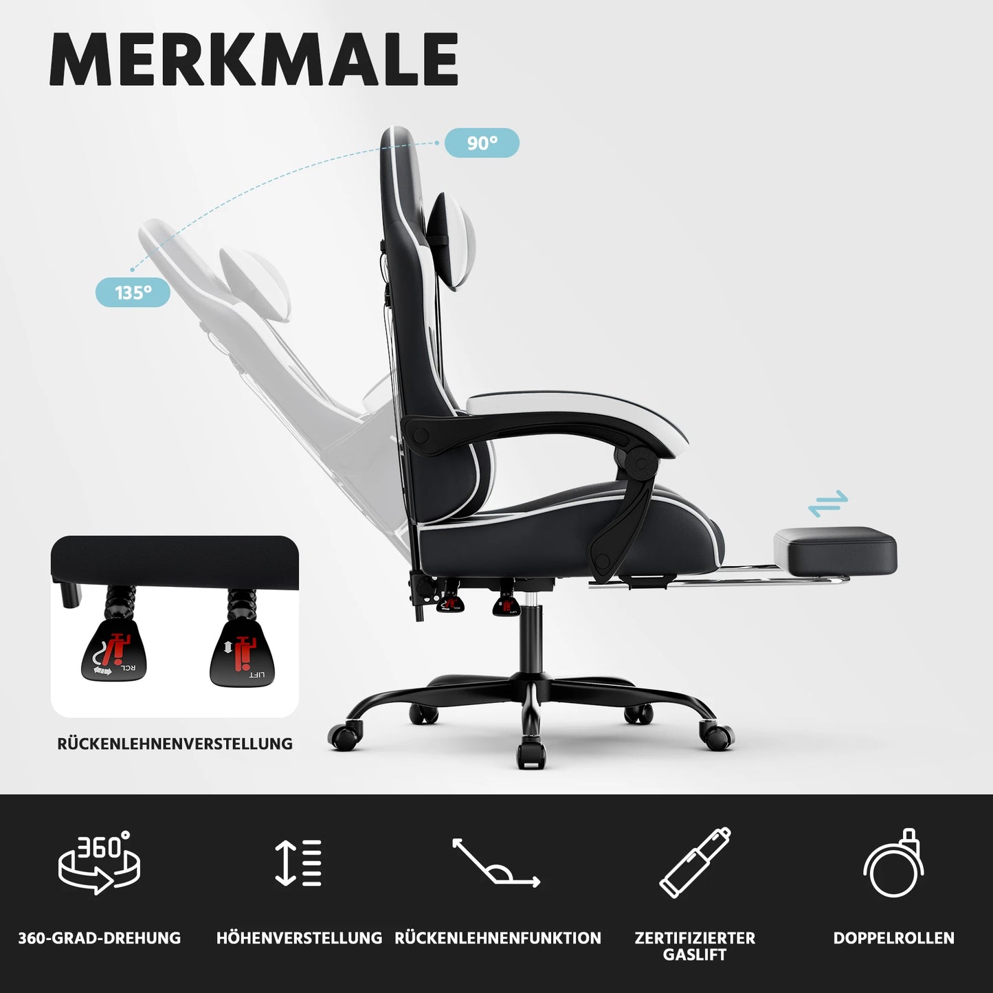 Gaming chairs, office chairs, desk chairs, and swivel chairs. Made with breathable fabric, equipped with 360° swivel casters and seats for easy movement, and featuring soft and comfortable cushions.
