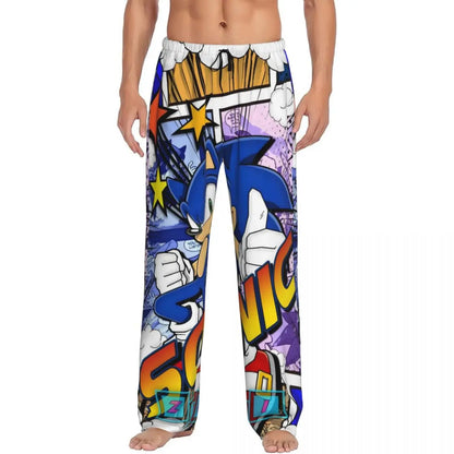 Pantalones de pijama personalizados para hombre con estampado «Soniced», con motivo de erizo, ropa de dormir, pantalones de estar por casa con bolsillos