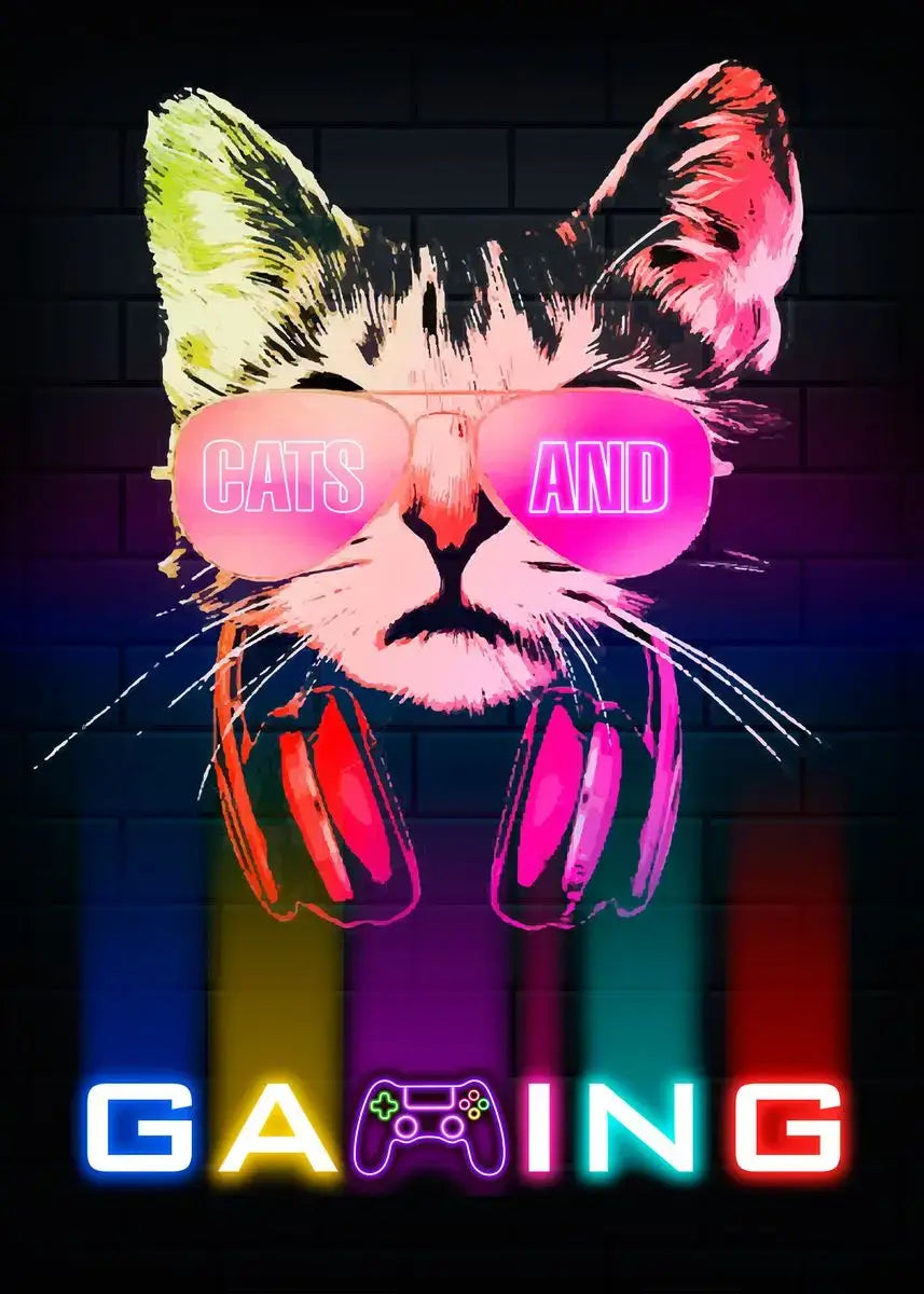 Poster „Nordic Cat and Gaming Controller Quotes“ – moderne Leinwandmalerei als Wandkunst und Wandbild für die Zimmerdekoration von Gamer-Jungen und -Mädchen (nicht Neon)