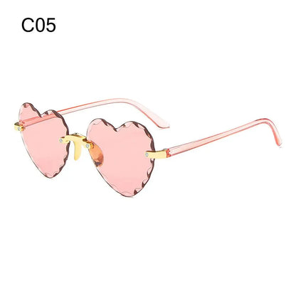 Ochelari de soare în formă de inimă, cu ramă metalică fără ramă, lentile degradate, ochelari de soare „Love Heart” pentru femei, protecție UV400