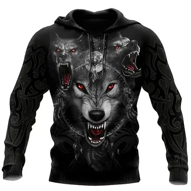 Moda primavera-otoño: sudaderas con capucha para hombre con estampado 3D de lobos por toda la prenda, sudaderas unisex, jerséis, chaquetas informales y abrigos de estilo urbano, talla 4XL