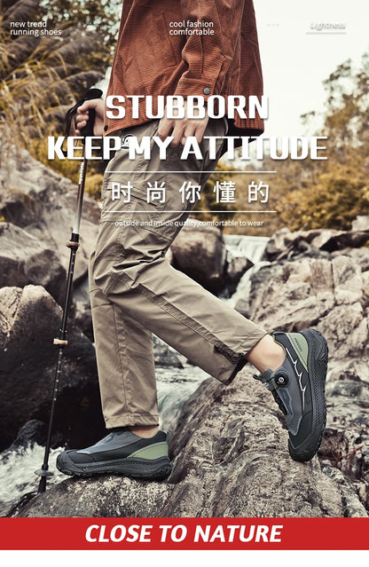 Rotary Buckle Men's Trekking Sneakers Outdoor Platform Hiking Shoes Comfortable Non-Slip Climbing Walking Shoes for Men