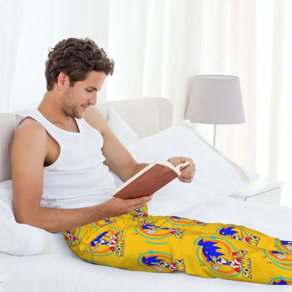 Pantalones de pijama personalizados para hombre con estampado «Soniced», con motivo de erizo, ropa de dormir, pantalones de estar por casa con bolsillos