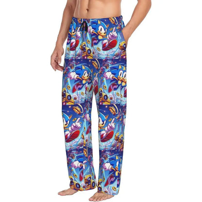 Pantalones de pijama personalizados para hombre con estampado «Soniced», con motivo de erizo, ropa de dormir, pantalones de estar por casa con bolsillos