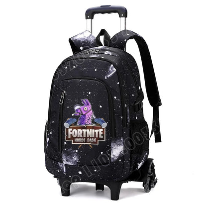 Fortnite 2 in 1 Trolley Backpack Starry Sky Print Large Capacity Waterproof Laptop Bag Stair Climbing Design Student Schoolbag