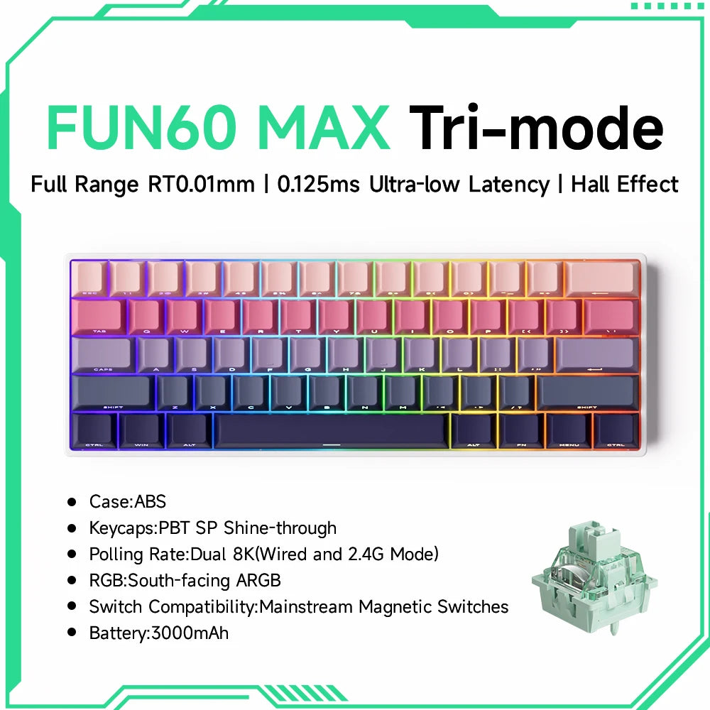 Akko MonsGeek FUN60 Magnetic Switch Mechanical Keyboard 60% Gaming Keyboard with Rapid Trigger 0.01mm, 8K Polling Rate, ARGB, Custom Mechanical Keyboard