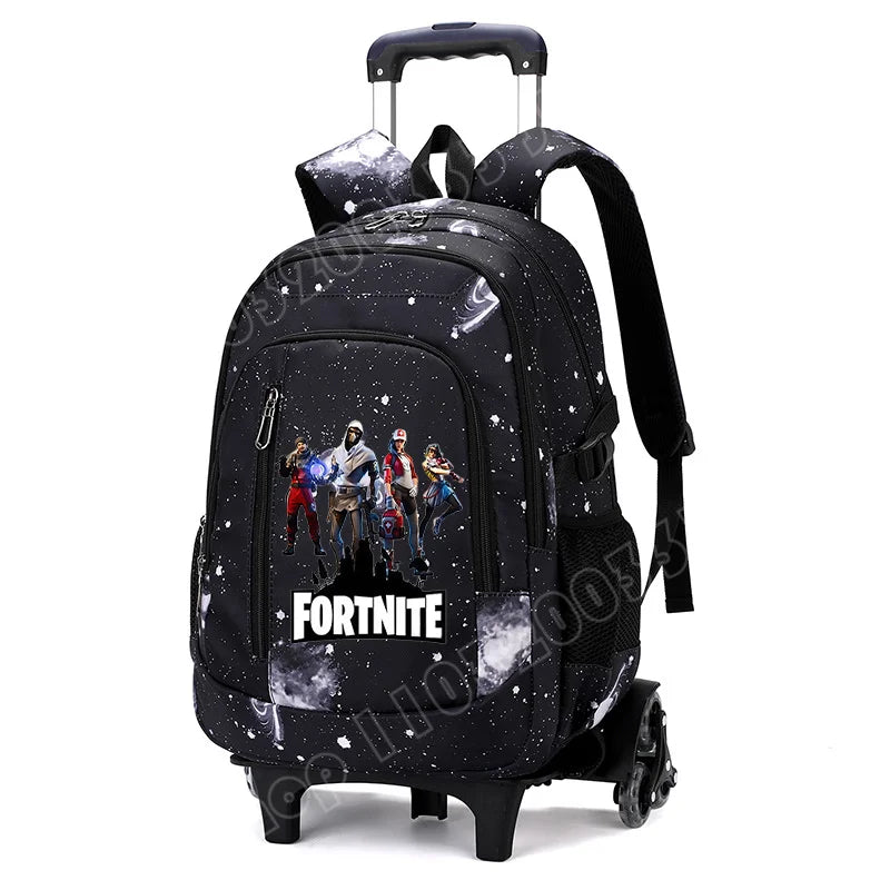 Fortnite 2 in 1 Trolley Backpack Starry Sky Print Large Capacity Waterproof Laptop Bag Stair Climbing Design Student Schoolbag