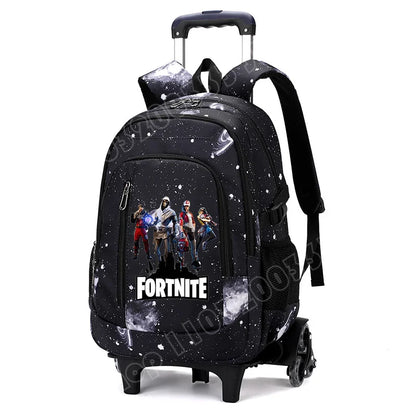 Fortnite 2 in 1 Trolley Backpack Starry Sky Print Large Capacity Waterproof Laptop Bag Stair Climbing Design Student Schoolbag