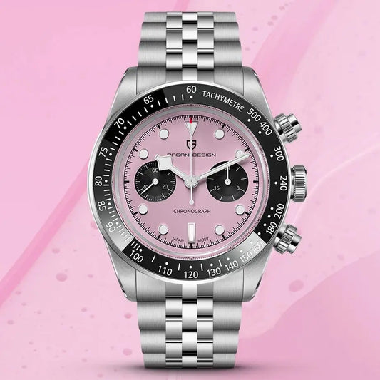 PAGANI DESIGN Men Watches 2026 New Pink BB Panda Dial Chronograph Fashion Luxury Quartz Watch For Men VK64 Movt Waterproof Watch