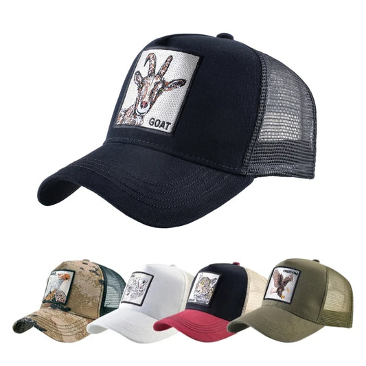 Muodikkaat trucker-lippalakit, joissa on brodeerattu vuohimerkki. Neljän vuodenajan snapback-baseball-lippalakki miehille ja naisille, säädettävällä lipalla.