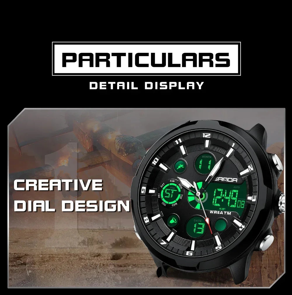 SANDA 9053 G Sportieve militaire herenhorloges Luxe digitaal horloge 50 m waterdicht quartz-polshorloge voor mannen Relogios Masculino
