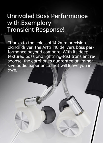 ARTTI T10 Planar Driver In-Ear HiFi Earphones, Wired IEM Monitors with 14.2mm Planar Driver, Detachable 0.78mm 2-Pin Cable, 3.5mm/4.4mm Audiophile Earbuds