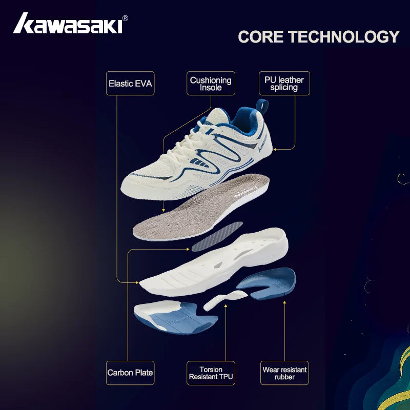 Retro Design Badminton Shoes Kawasaki Original 2025 Anti-Torsion Carbon Plate Professional Sports Table Tennis Shoes C32016