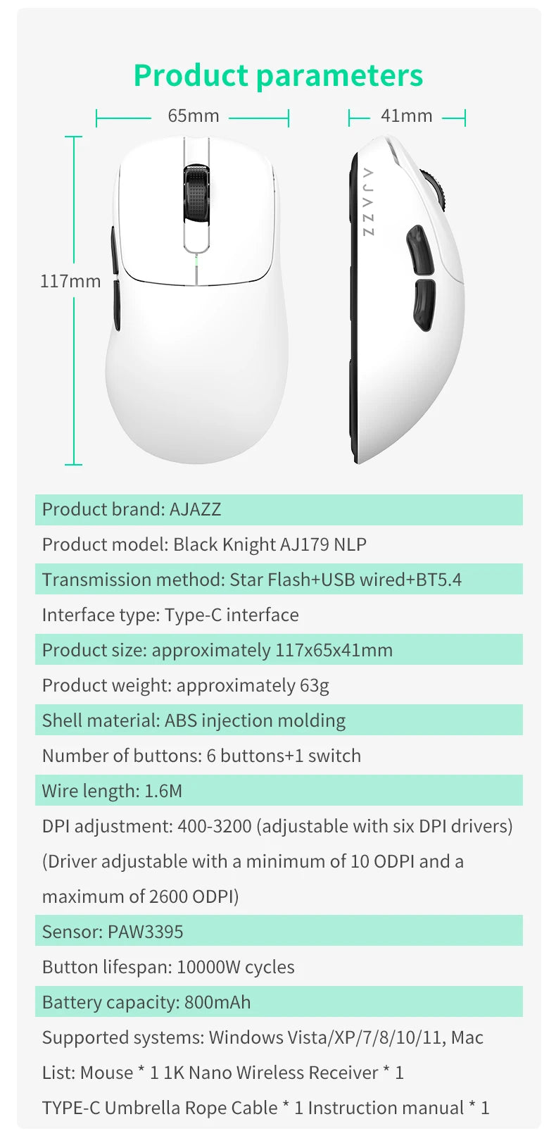AJAZZ AJ179 NL Kabellose Maus Star Flash Version 3 Modi, niedrige Latenz, lange Akkulaufzeit, leichtgewichtige, anpassbare Office- und Gaming-Maus