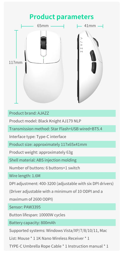 AJAZZ AJ179 NL Kabellose Maus Star Flash Version 3 Modi, niedrige Latenz, lange Akkulaufzeit, leichtgewichtige, anpassbare Office- und Gaming-Maus