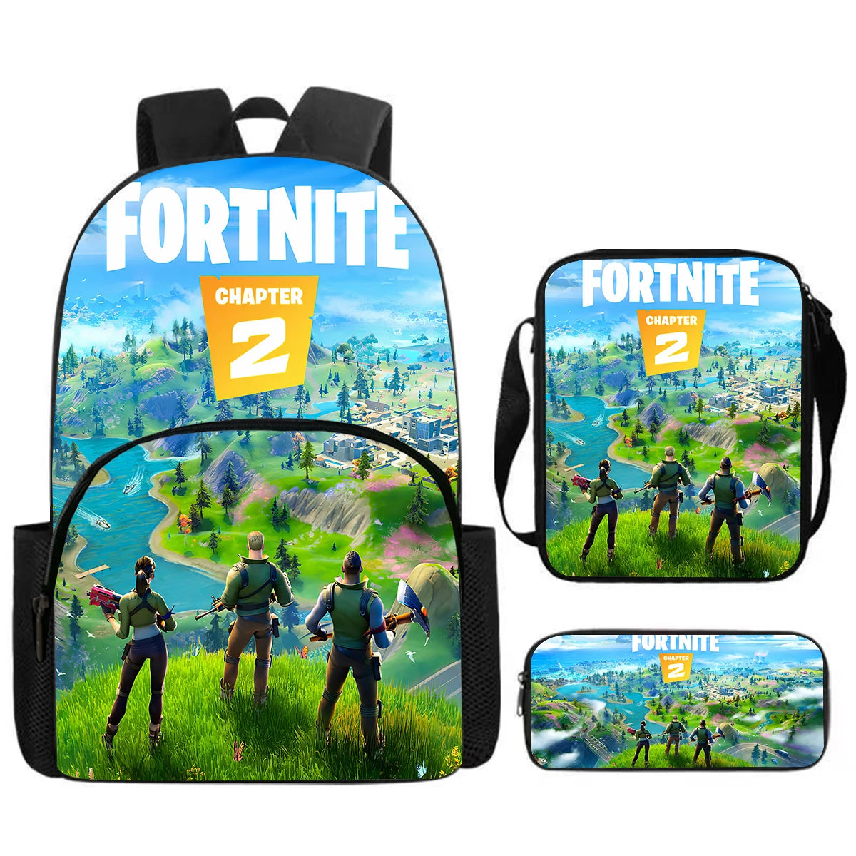 Fortnite 3Pcs Bag Set, Backpack with Front Pocket, Crossbody Bag and Pencil Case,  Boys girls The best gift for children