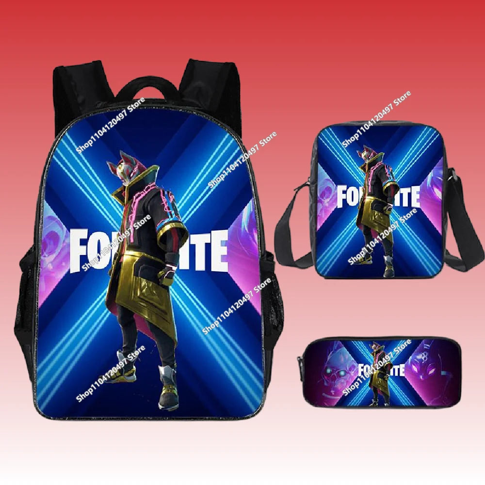Fortnite Anime Character New Backpacks Cartoon Battle Royale Student 3-piece Set Book Bag Meal Box Pen Bag Anime Gifts