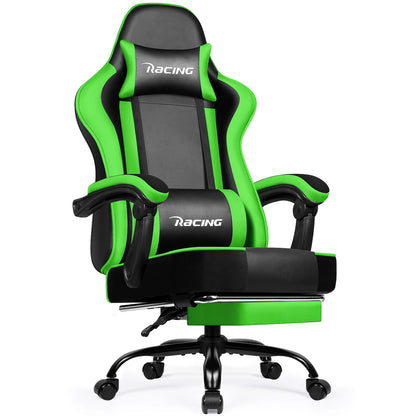 Daccormax Ergonomic Gaming Chair with Footrest, 170° Reclining PU Leather Racing Chair with Lumbar Support, Headrest & Office Comfort