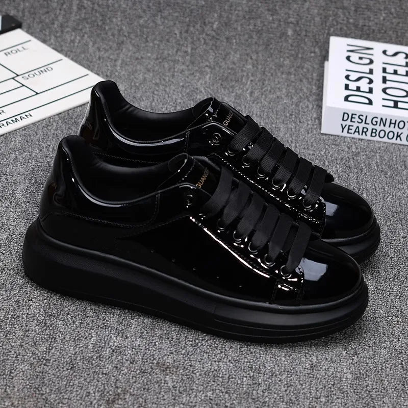 Red Lacquered Men's Shoes, Fashion Black Casual Skateboard Shoes, Outdoor Tennis Walking Shoes, Universal for Men and Women
