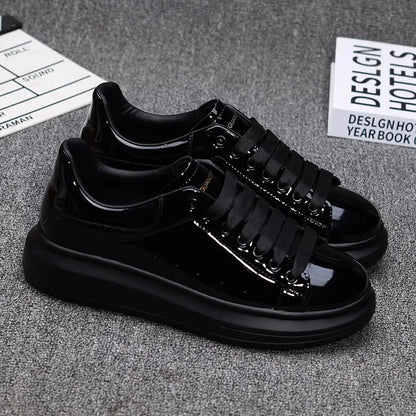 Red Lacquered Men's Shoes, Fashion Black Casual Skateboard Shoes, Outdoor Tennis Walking Shoes, Universal for Men and Women
