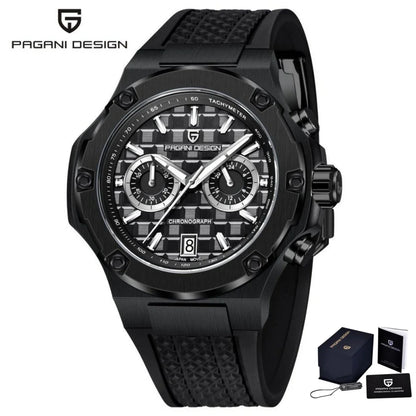 PAGANI DESIGN PD-YS032 Men's Quartz Watch 44mm Japan VK64 Movement Stainless Steel Case Rubber Strap Sapphire Glass 100M Waterproof
