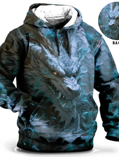Unisex-Hoodie für Herren – modischer Pullover-Hoodie mit Kapuze, Animal-Print Wolf, Löwe, Drache und Tiger, 3D-Druck, lässiger Alltagshoodie