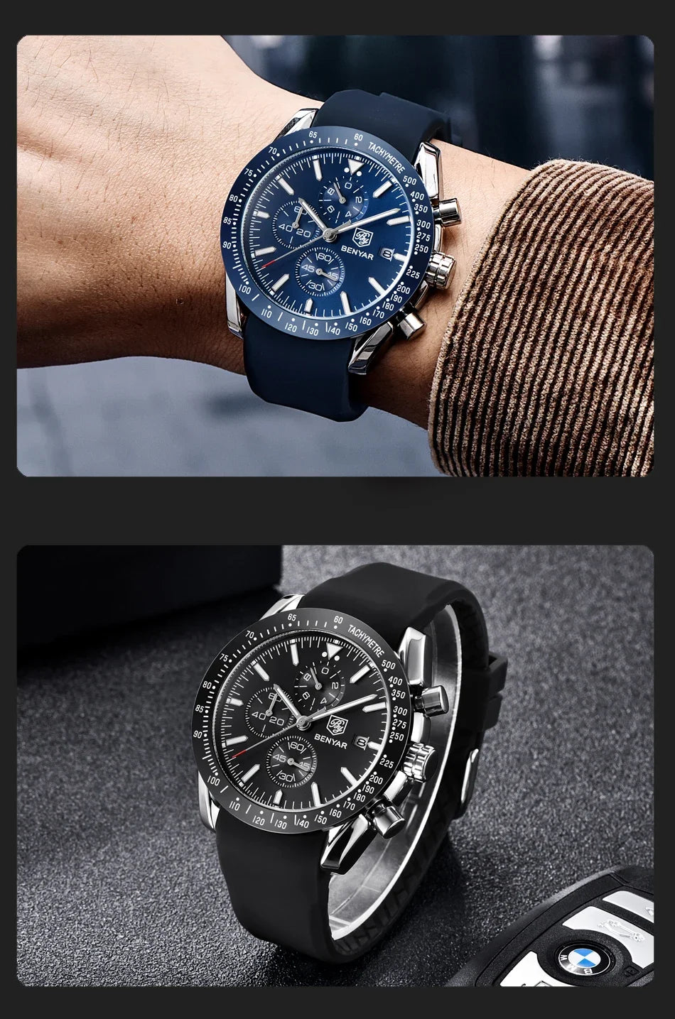 Orologio da uomo BENYAR 5140, orologio sportivo casual, orologio al quarzo di lusso impermeabile, cronografo militare di marca di alta gamma.