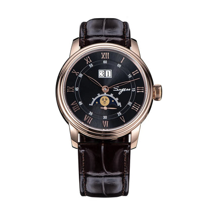 Sugess Moonphase Watch of Men 40mm Automatic Mechanical Wristwatches Seagul ST2528 Movement Stainless Steel Blue Sandstone Dial