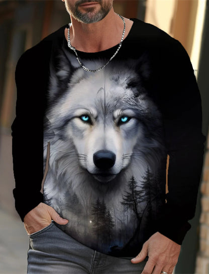 The Wolf Graphic Men's Long Sleeve T-shirt Casual Top Tee Shirt Fashion Animal 3D Full Printing Streetwear